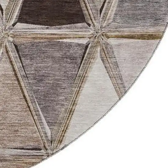 8' Brown Gray And Ivory Geometric Washable Round Rug With UV Protection Photo 3