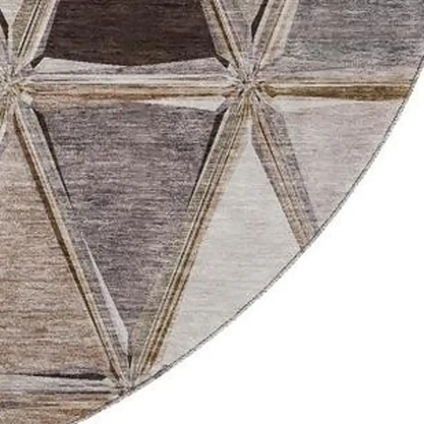 8' Brown Gray And Ivory Geometric Washable Round Rug With UV Protection Photo 3