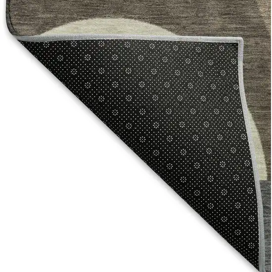 8' Brown Gray And Ivory Geometric Washable Round Rug With UV Protection Photo 5