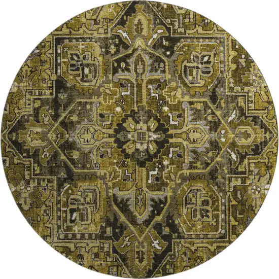 8' Brown Gray And Ivory Oriental Washable Round Rug With UV Protection Photo 1
