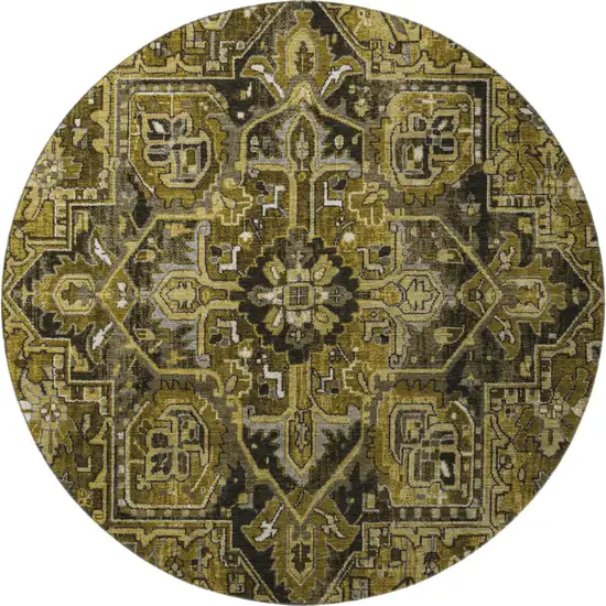 8' Brown Gray And Ivory Oriental Washable Round Rug With UV Protection Photo 4