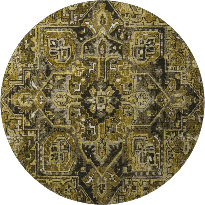 8' Brown Gray And Ivory Oriental Washable Round Rug With UV Protection Photo 4