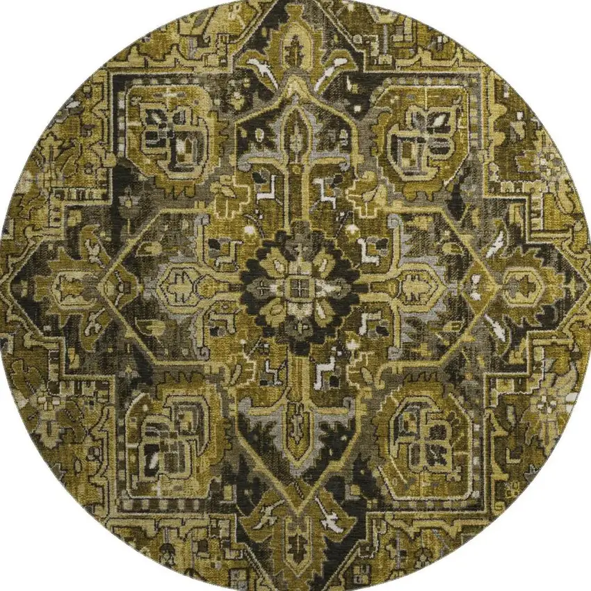 8' Brown Gray And Ivory Oriental Washable Round Rug With UV Protection Photo 3