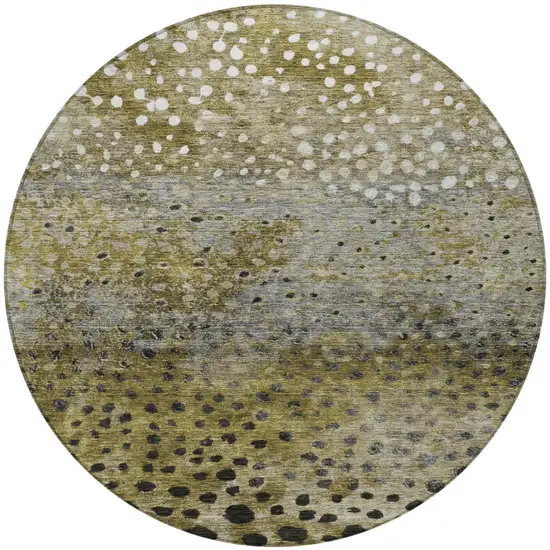 8' Brown Gray And Ivory Round Abstract Washable Indoor Outdoor Area Rug Photo 5