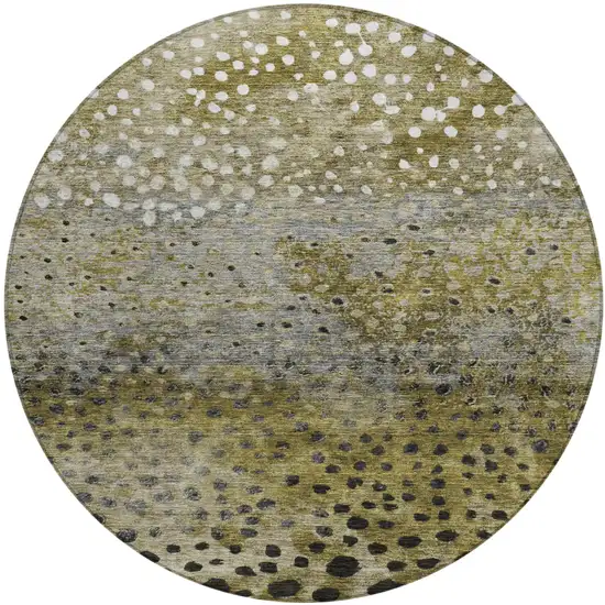 8' Brown Gray And Ivory Round Abstract Washable Indoor Outdoor Area Rug Photo 2