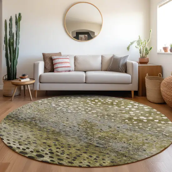 8' Brown Gray And Ivory Round Abstract Washable Indoor Outdoor Area Rug Photo 7