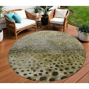 Photo of 8' Brown Gray And Ivory Round Abstract Washable Indoor Outdoor Area Rug