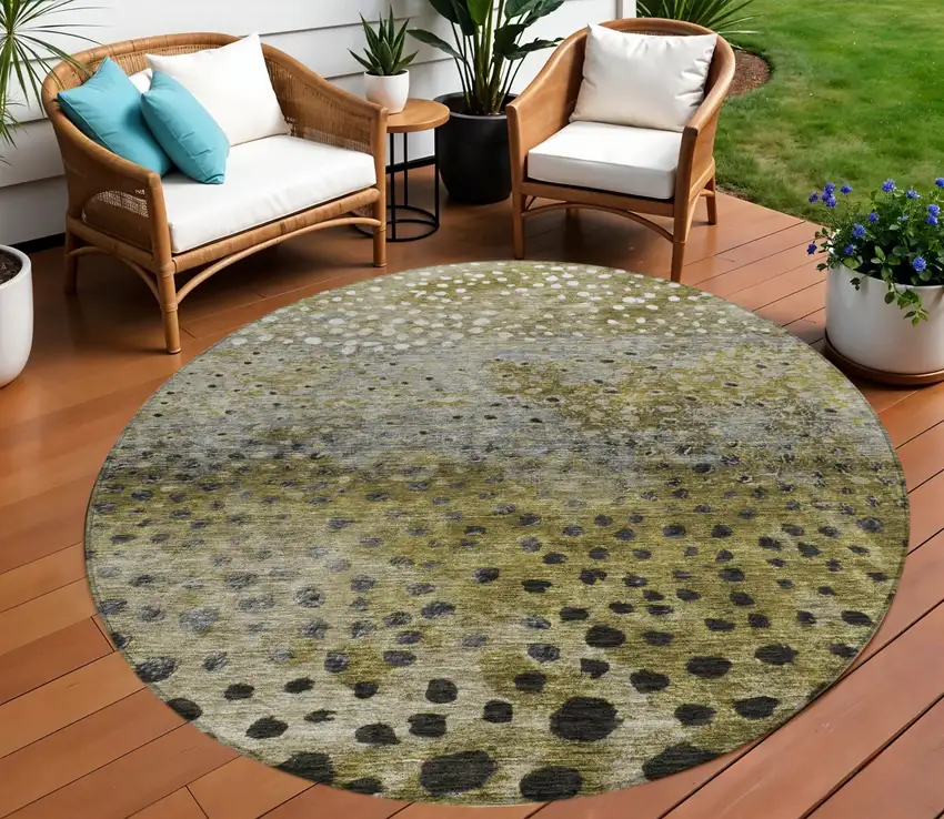 8' Brown Gray And Ivory Round Abstract Washable Indoor Outdoor Area Rug Photo 1