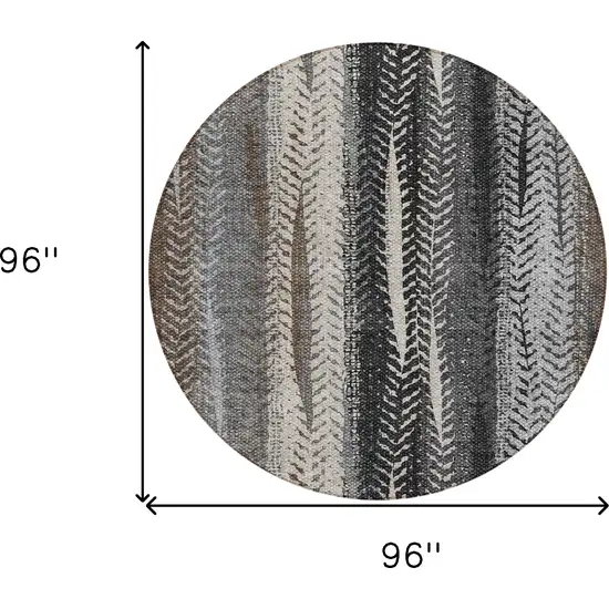 8' Brown Gray And Ivory Round Botanical Leaves Washable Indoor Outdoor Area Rug Photo 3