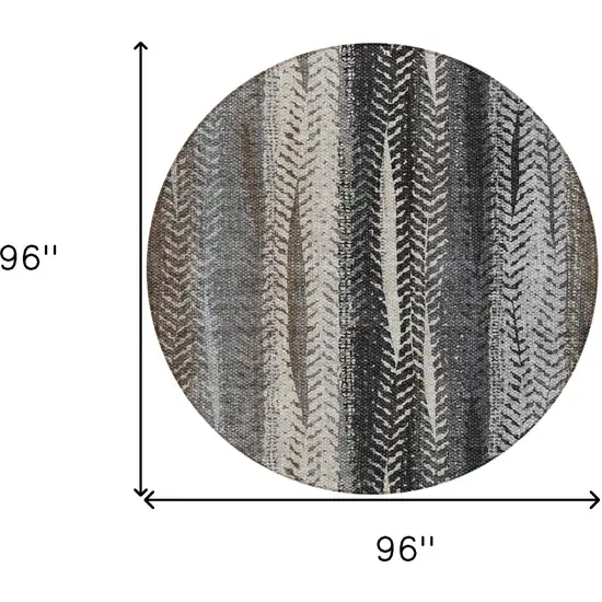8' Brown Gray And Ivory Round Botanical Leaves Washable Indoor Outdoor Area Rug Photo 3