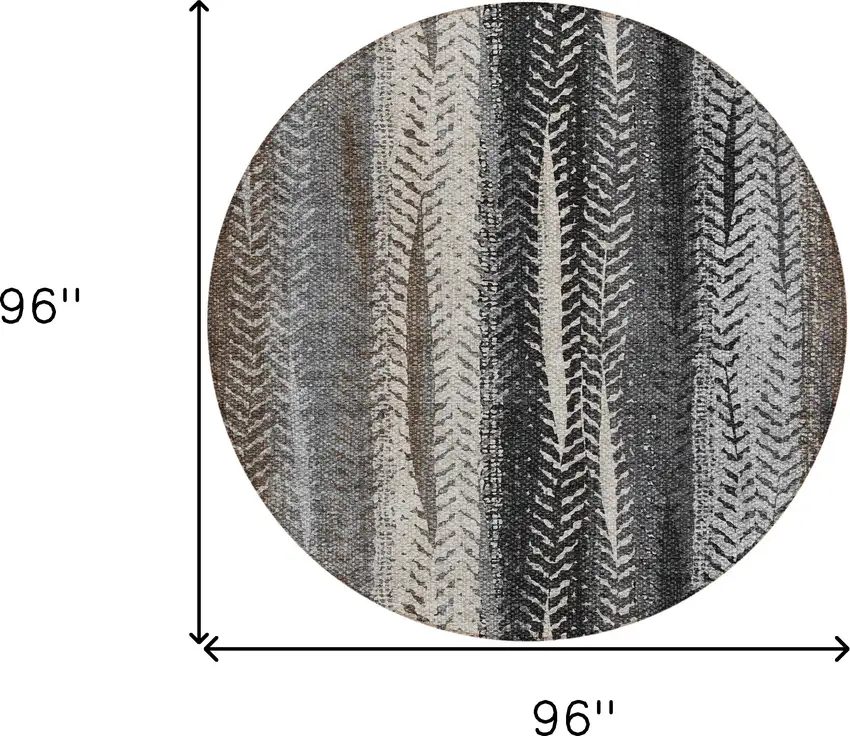8' Brown Gray And Ivory Round Botanical Leaves Washable Indoor Outdoor Area Rug Photo 3