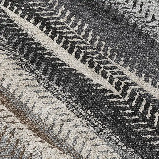 8' Brown Gray And Ivory Round Botanical Leaves Washable Indoor Outdoor Area Rug Photo 8