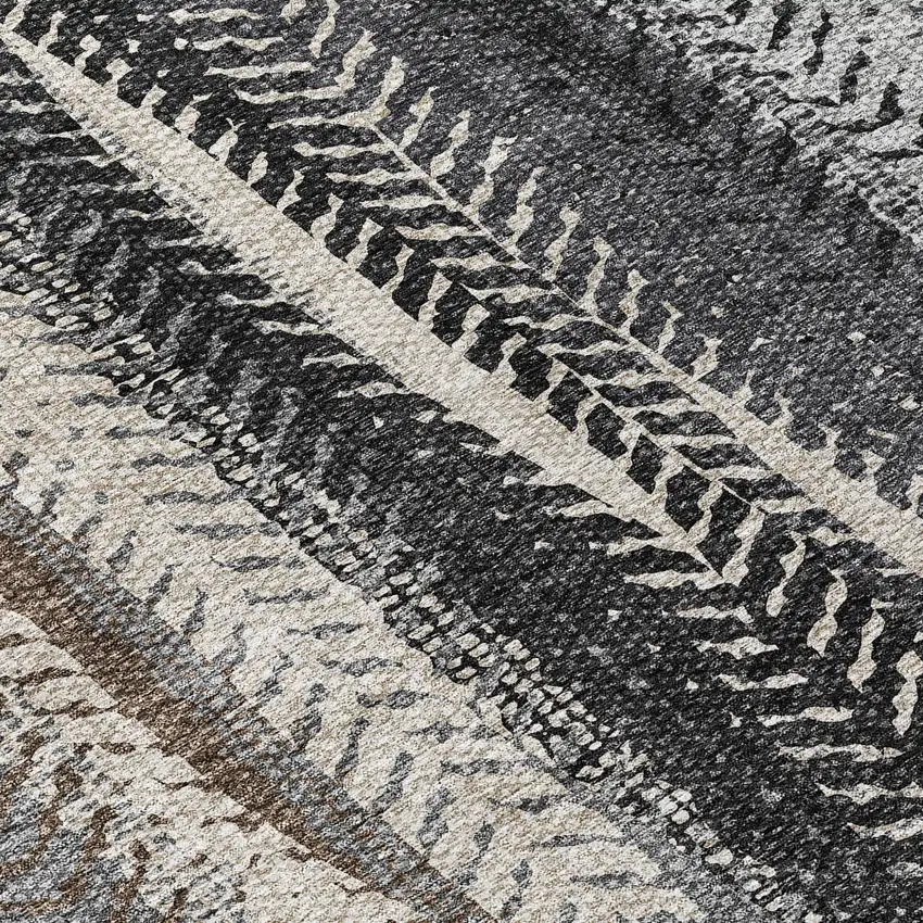 8' Brown Gray And Ivory Round Botanical Leaves Washable Indoor Outdoor Area Rug Photo 8
