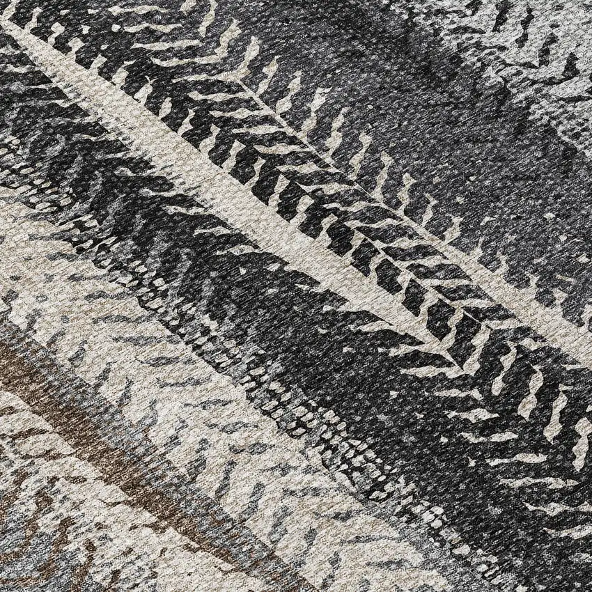 8' Brown Gray And Ivory Round Botanical Leaves Washable Indoor Outdoor Area Rug Photo 8