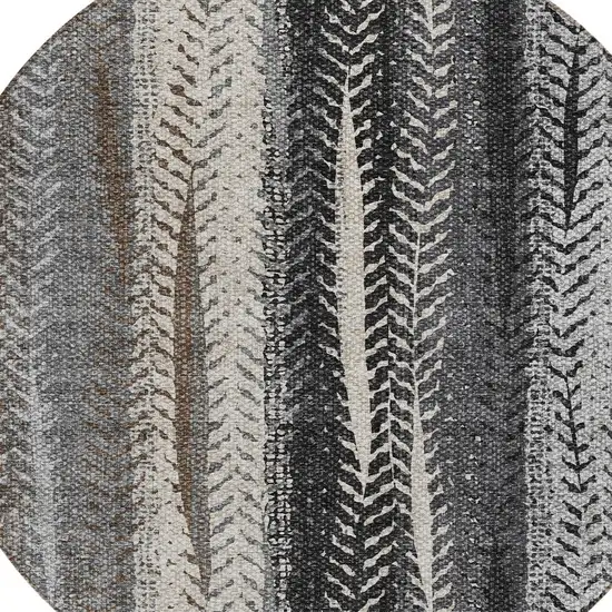 8' Brown Gray And Ivory Round Botanical Leaves Washable Indoor Outdoor Area Rug Photo 4