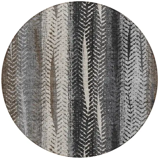 8' Brown Gray And Ivory Round Botanical Leaves Washable Indoor Outdoor Area Rug Photo 5