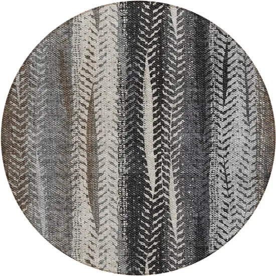 8' Brown Gray And Ivory Round Botanical Leaves Washable Indoor Outdoor Area Rug Photo 2