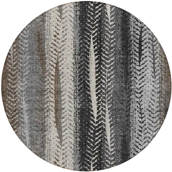 8' Brown Gray And Ivory Round Botanical Leaves Washable Indoor Outdoor Area Rug Photo 2