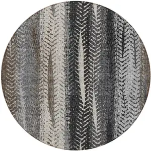 Photo of 8' Brown Gray And Ivory Round Botanical Leaves Washable Indoor Outdoor Area Rug