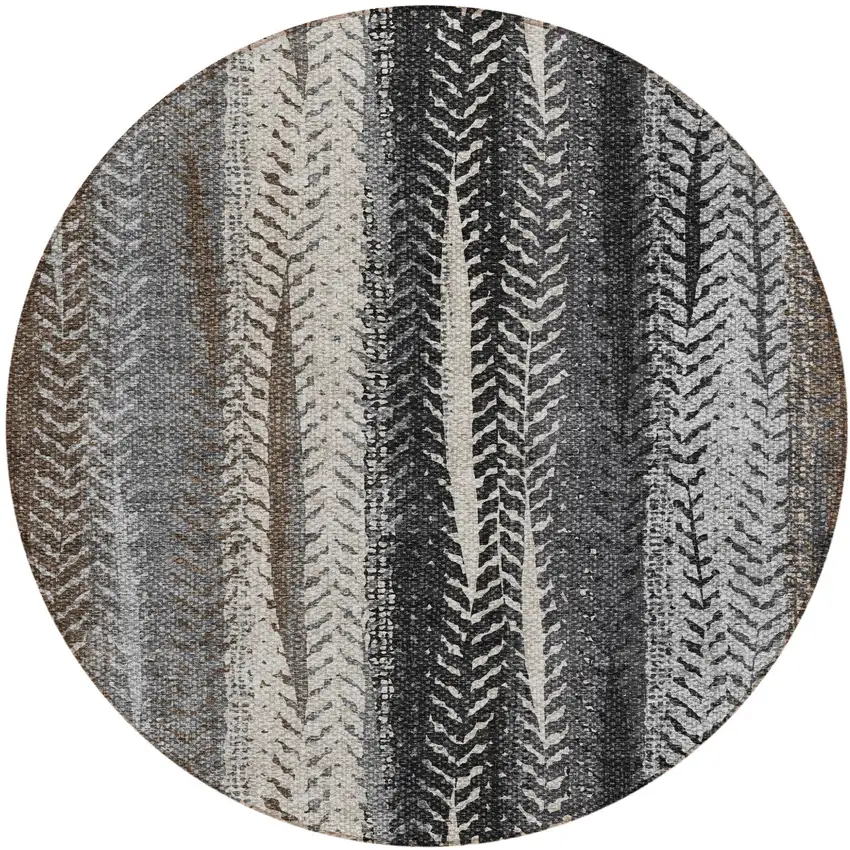 8' Brown Gray And Ivory Round Botanical Leaves Washable Indoor Outdoor Area Rug Photo 2