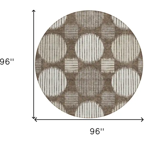 8' Brown Gray And Ivory Round Geometric Washable Indoor Outdoor Area Rug Photo 3