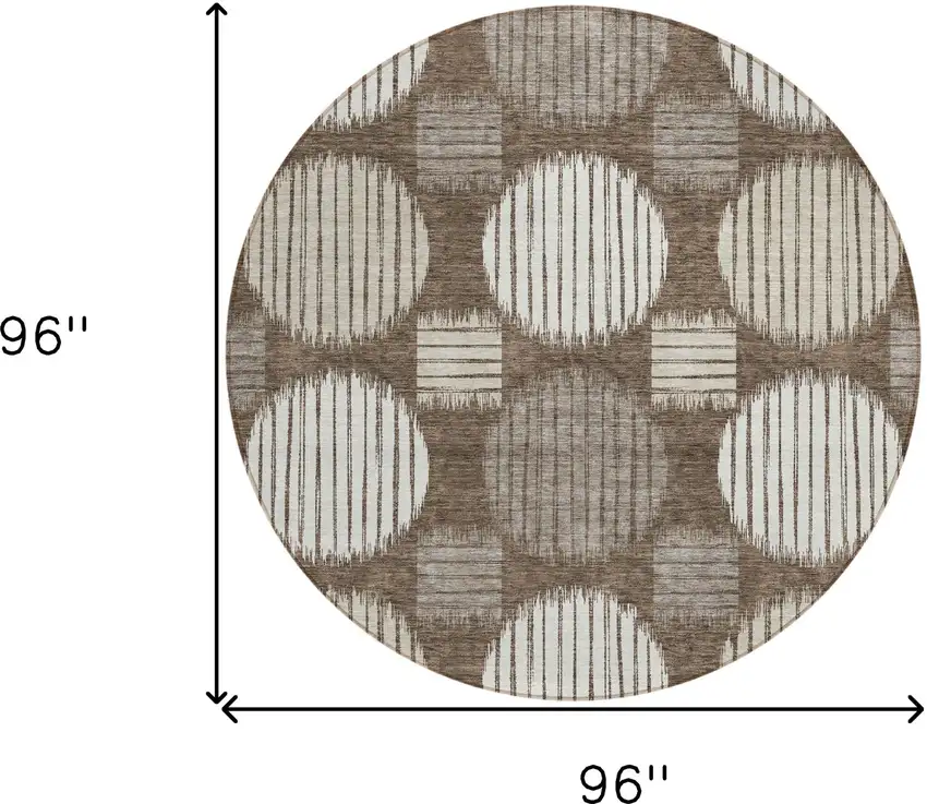8' Brown Gray And Ivory Round Geometric Washable Indoor Outdoor Area Rug Photo 3