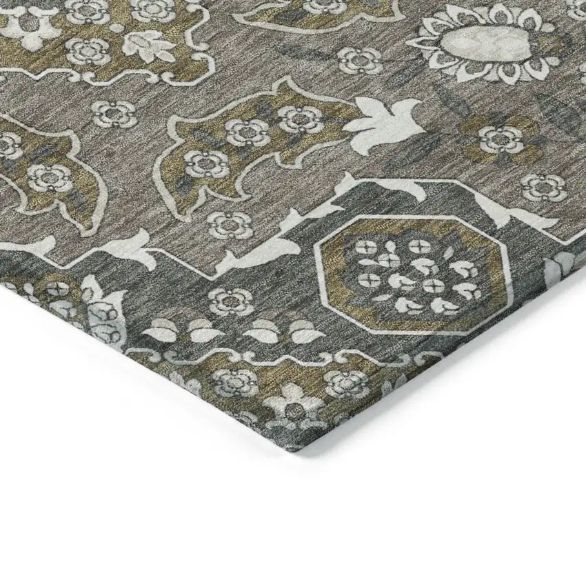 8' Brown Gray And Ivory Round Medallion Washable Indoor Outdoor Area Rug Photo 7