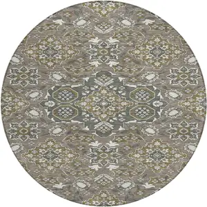 Photo of 8' Brown Gray And Ivory Round Medallion Washable Indoor Outdoor Area Rug