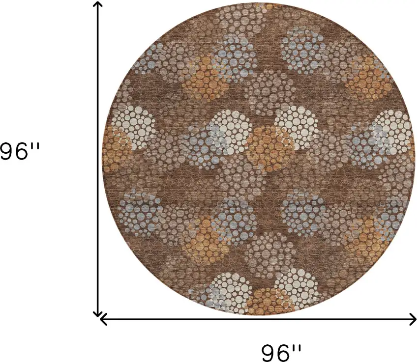 8' Brown Gray And Ivory Round Polka Dot Washable Indoor Outdoor Area Rug Photo 3