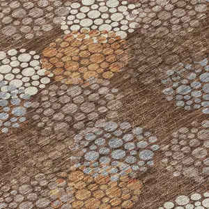 Photo of 8' Brown Gray And Ivory Round Polka Dot Washable Indoor Outdoor Area Rug