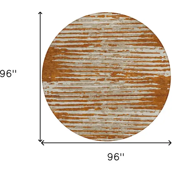 8' Brown Gray And Ivory Round Striped Washable Indoor Outdoor Area Rug Photo 3