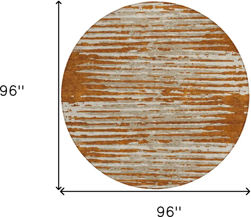 8' Brown Gray And Ivory Round Striped Washable Indoor Outdoor Area Rug Photo 3