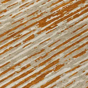 Photo of 8' Brown Gray And Ivory Round Striped Washable Indoor Outdoor Area Rug