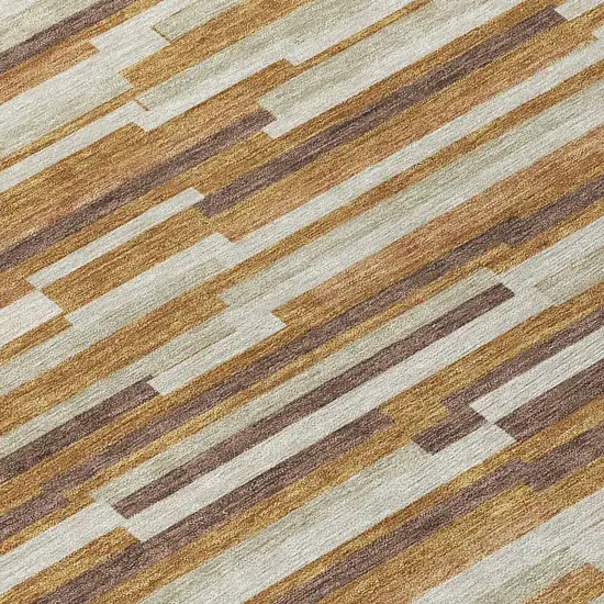 8' Brown Gray And Ivory Round Striped Washable Indoor Outdoor Area Rug Photo 8