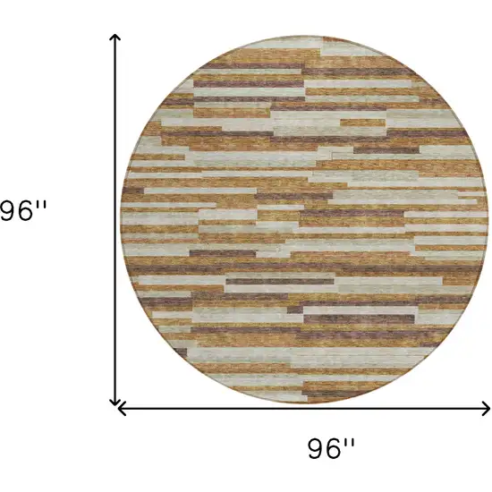 8' Brown Gray And Ivory Round Striped Washable Indoor Outdoor Area Rug Photo 3