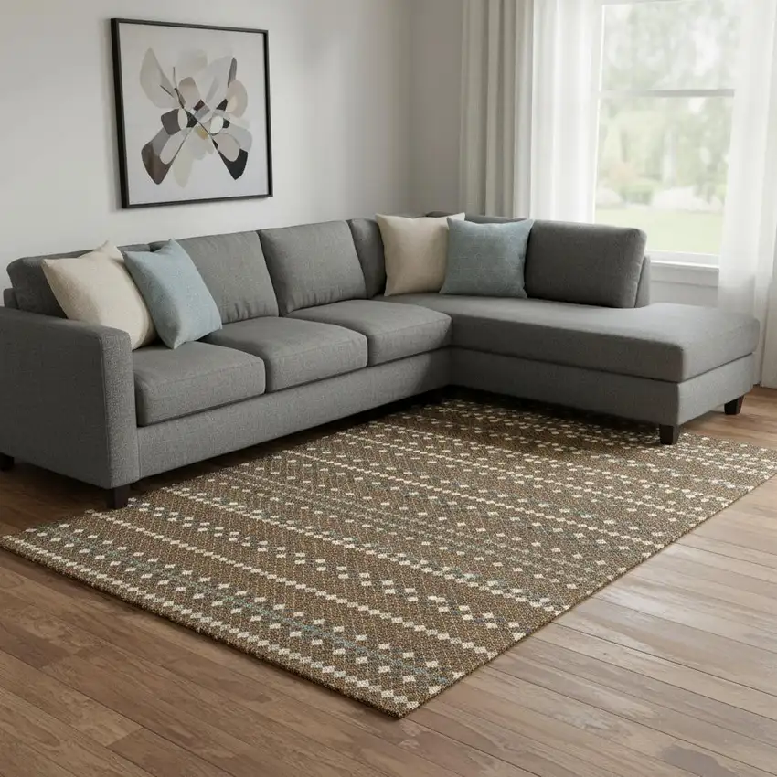 8' Brown Gray And Ivory Striped Washable Area Rug With UV Protection Photo 2