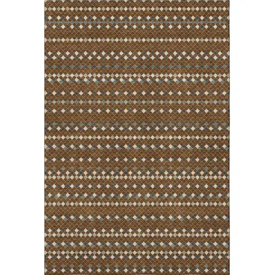 8' Brown Gray And Ivory Striped Washable Area Rug With UV Protection Photo 3
