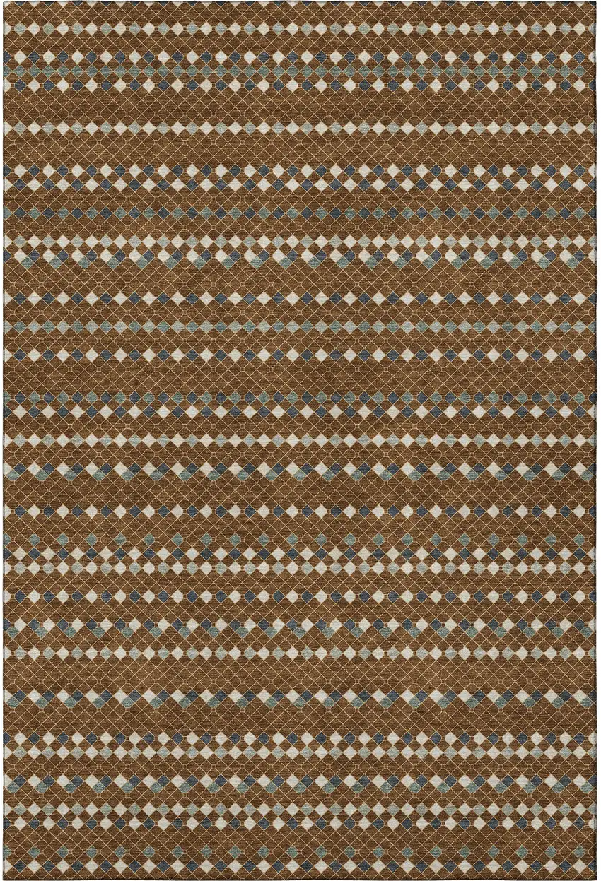 8' Brown Gray And Ivory Striped Washable Area Rug With UV Protection Photo 3