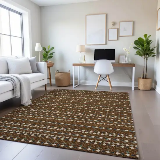 8' Brown Gray And Ivory Striped Washable Area Rug With UV Protection Photo 4