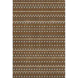 Photo of 8' Brown Gray And Ivory Striped Washable Area Rug With UV Protection