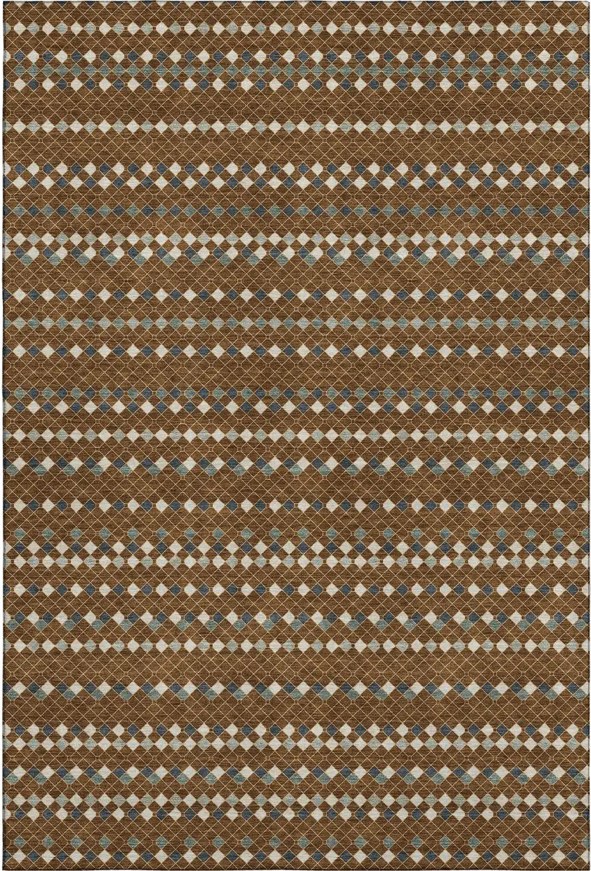 8' Brown Gray And Ivory Striped Washable Area Rug With UV Protection Photo 1