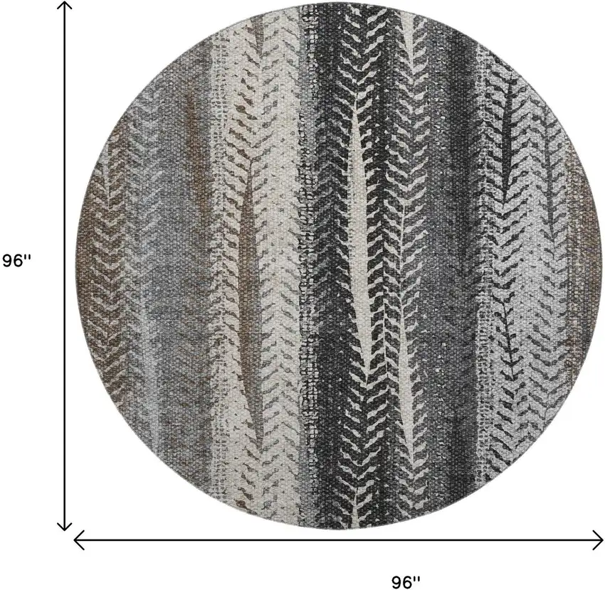 8' Brown Gray And Ivory Striped Washable Round Rug With UV Protection Photo 4