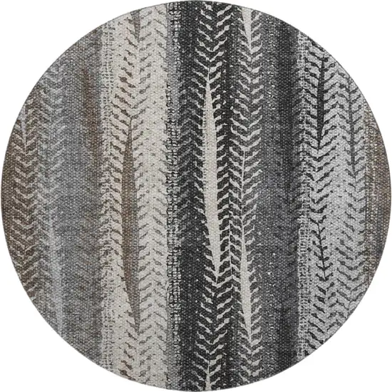 8' Brown Gray And Ivory Striped Washable Round Rug With UV Protection Photo 1