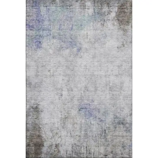 8' Brown Gray And Purple Abstract Washable Area Rug With UV Protection Photo 1