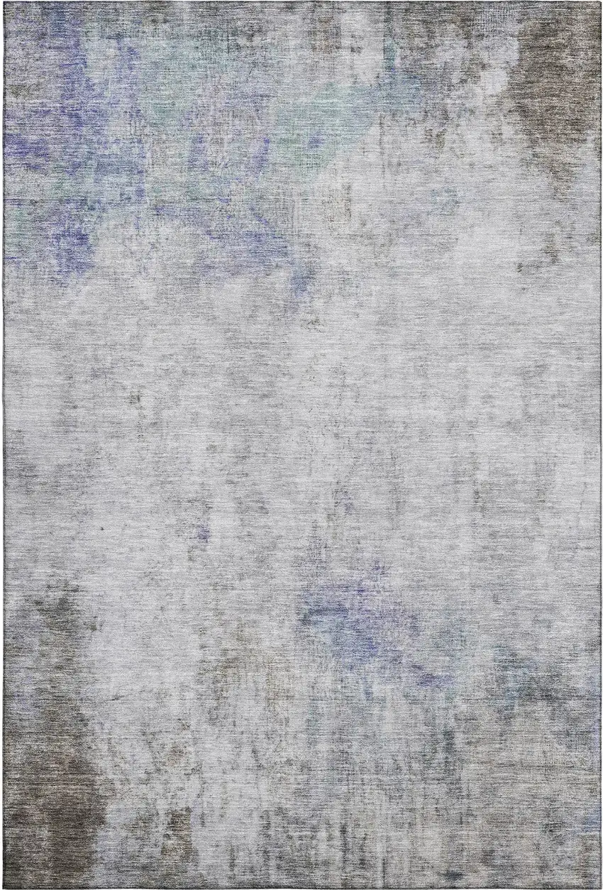 8' Brown Gray And Purple Abstract Washable Area Rug With UV Protection Photo 1
