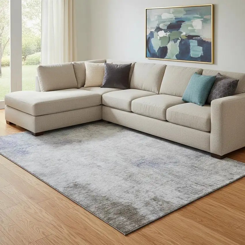 8' Brown Gray And Purple Abstract Washable Area Rug With UV Protection Photo 2