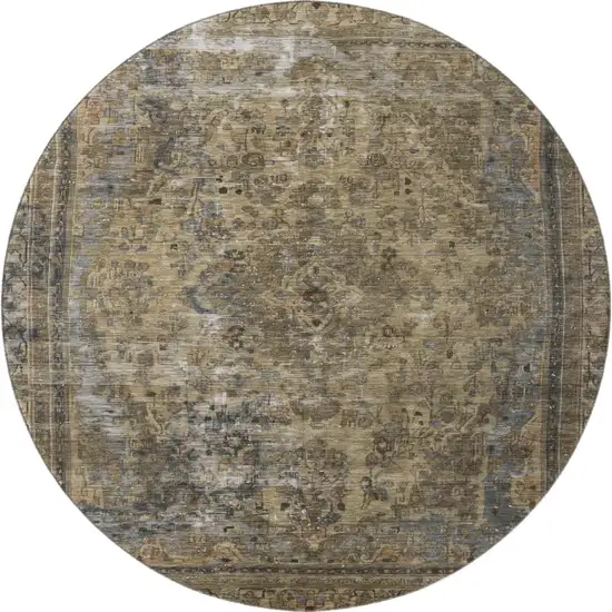 8' Brown Gray And Silver Floral Medallion Washable Round Rug With UV Protection Photo 3