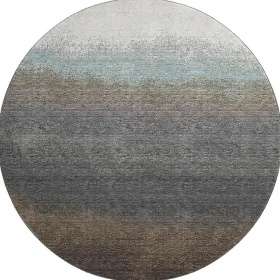 8' Brown Gray And Silver Ombre Washable Round Rug With UV Protection Photo 3