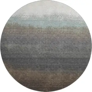 Photo of 8' Brown Gray And Silver Ombre Washable Round Rug With UV Protection