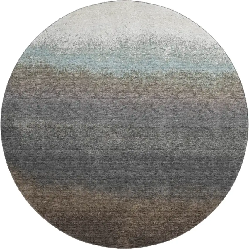 8' Brown Gray And Silver Ombre Washable Round Rug With UV Protection Photo 1